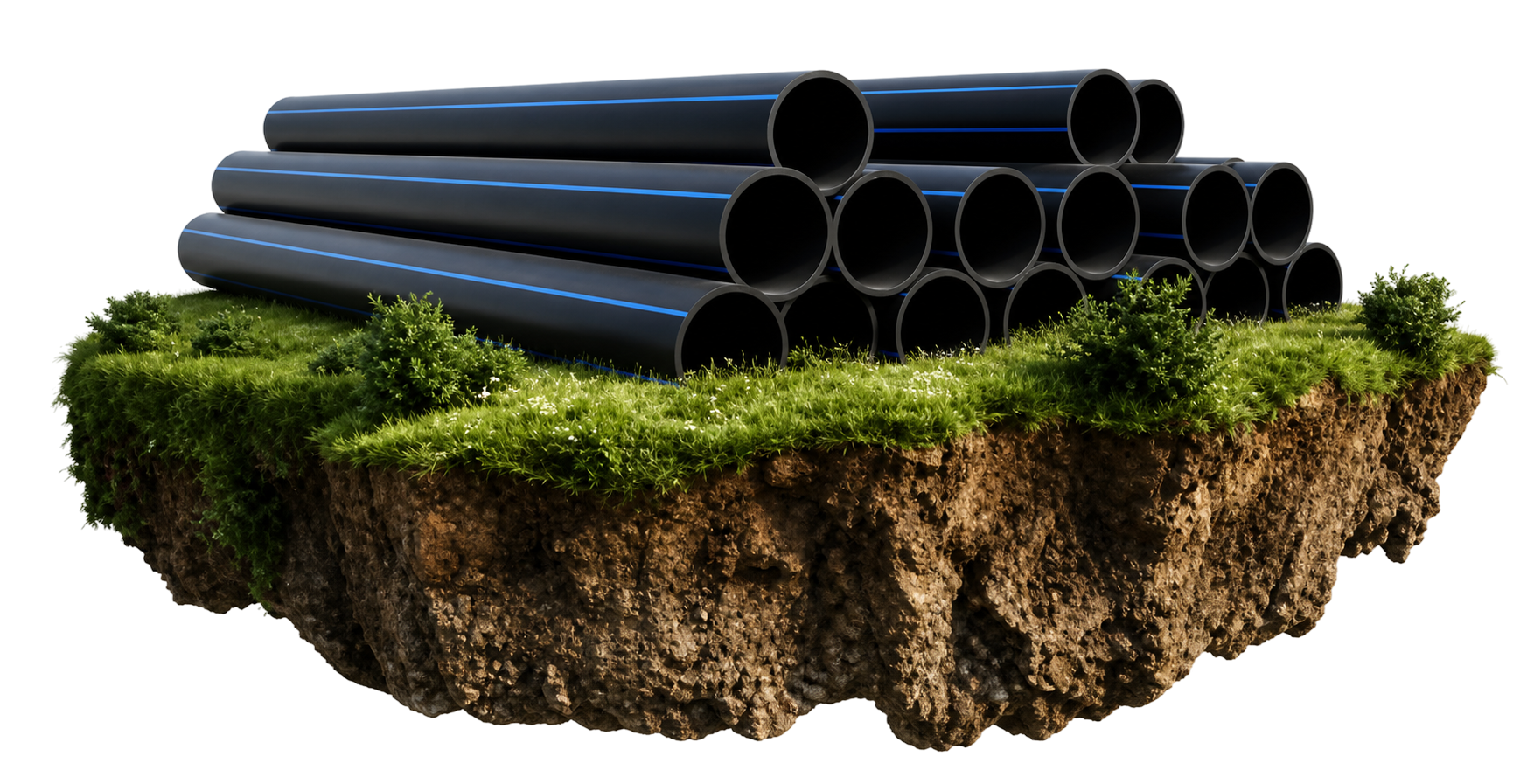Ống nhựa HDPE Đạt Hòa xếp trên thảm cỏ
