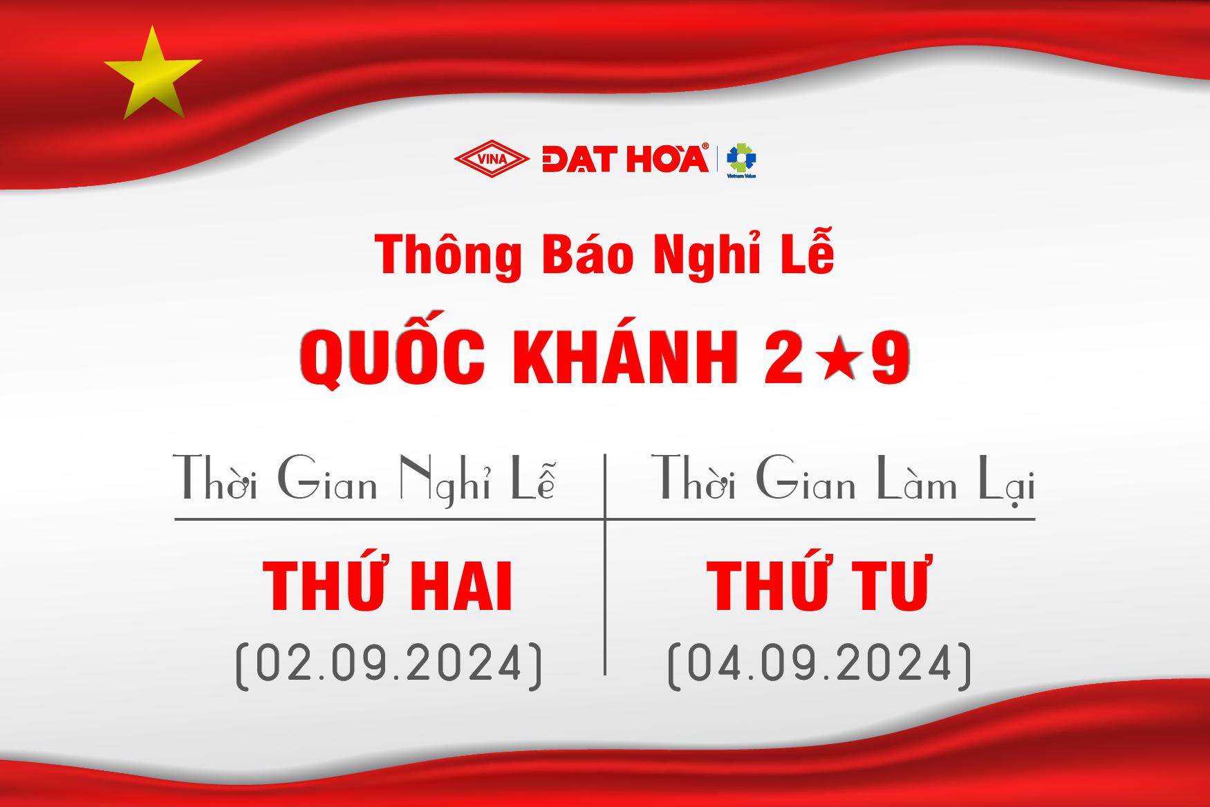 THÔNG BÁO LỊCH NGHỈ LỄ QUỐC KHÁNH 02/09/2024