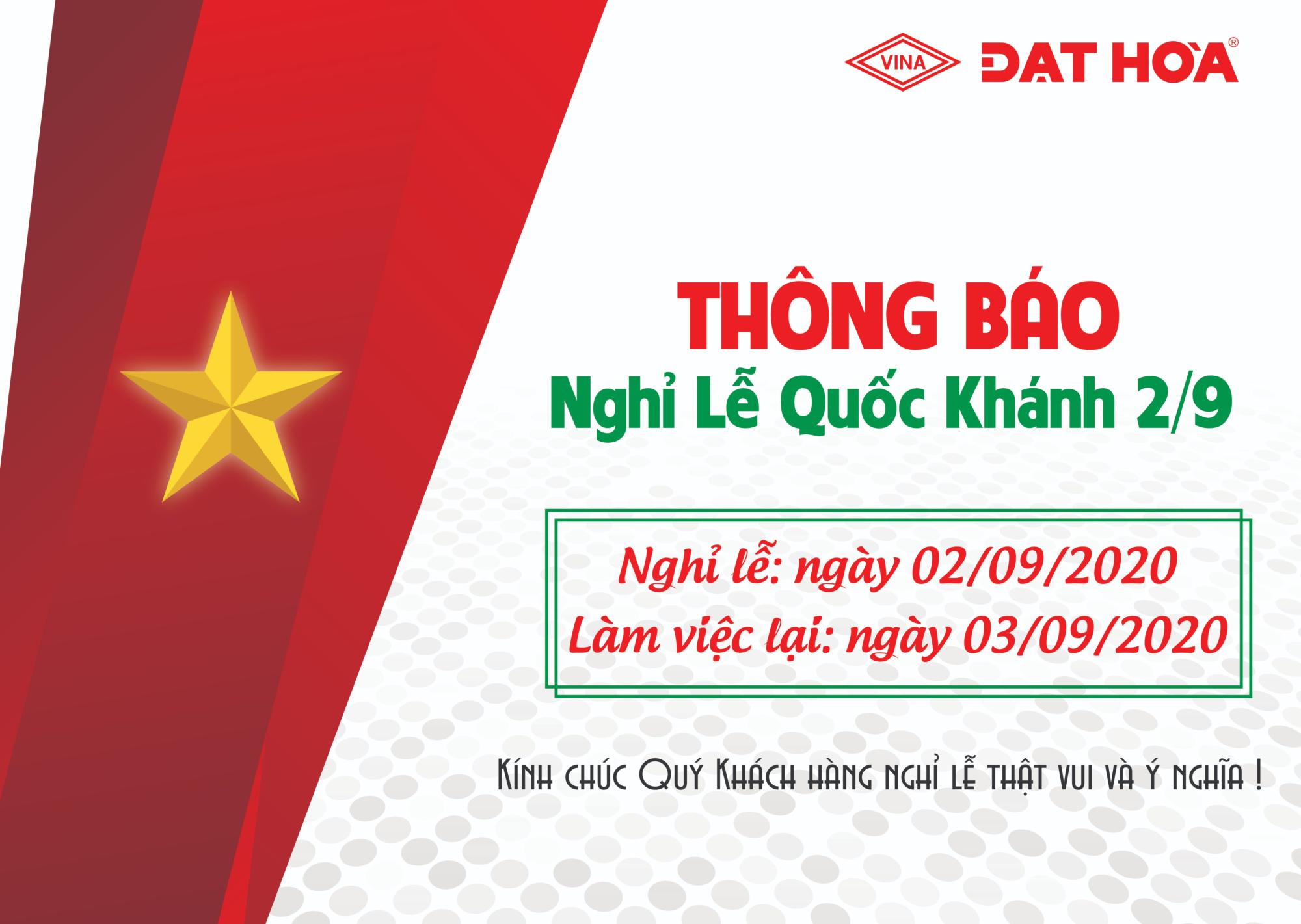 THÔNG BÁO NGHỈ LỄ QUỐC KHÁNH 02/09