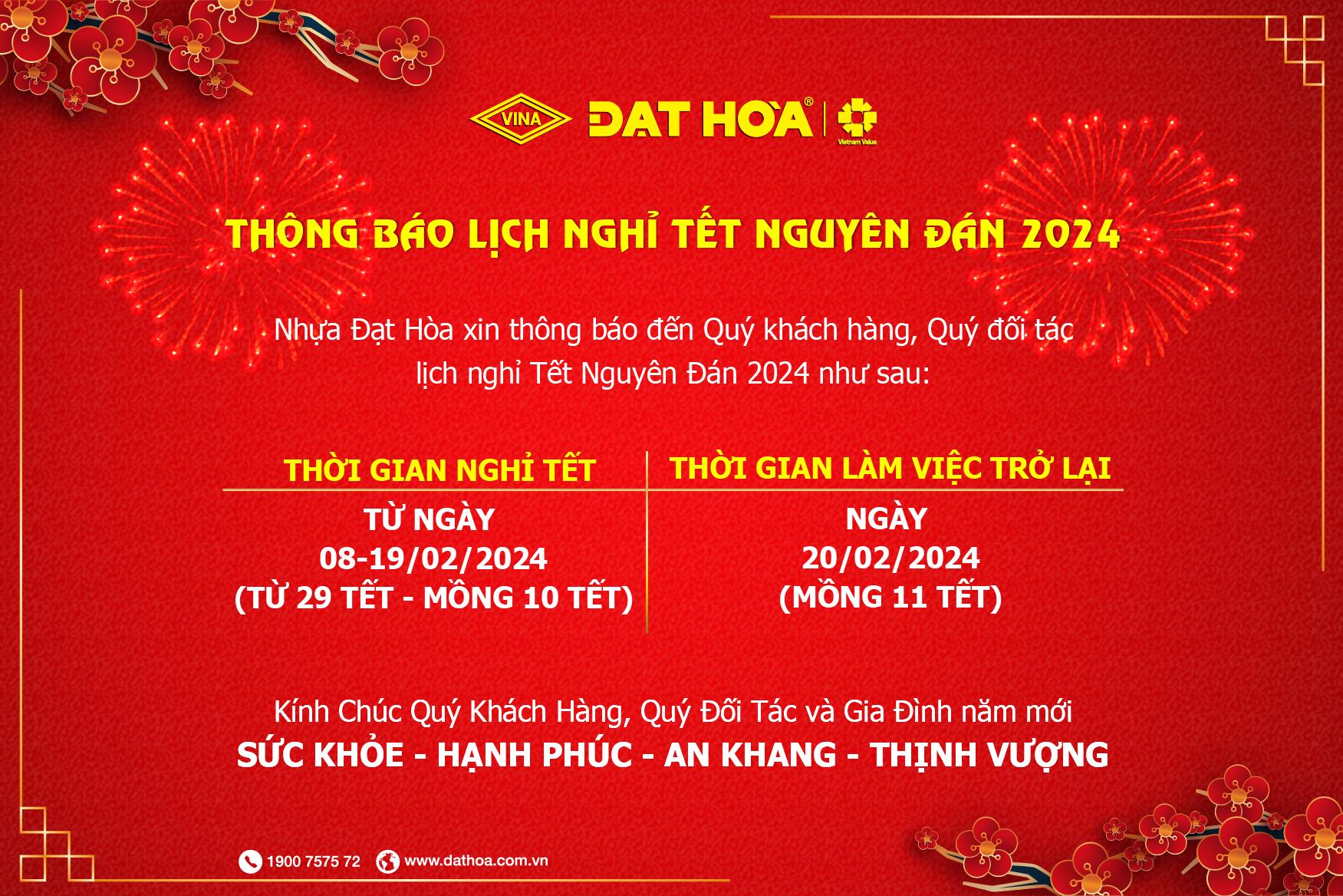 THÔNG BÁO NGHỈ TẾT NGUYÊN ĐÁN 2024