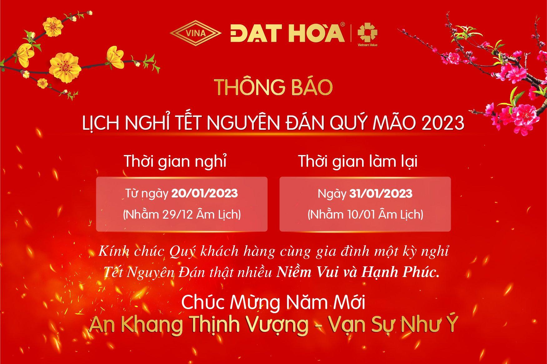 THÔNG BÁO LỊCH NGHỈ TẾT NGUYÊN ĐÁN 2023