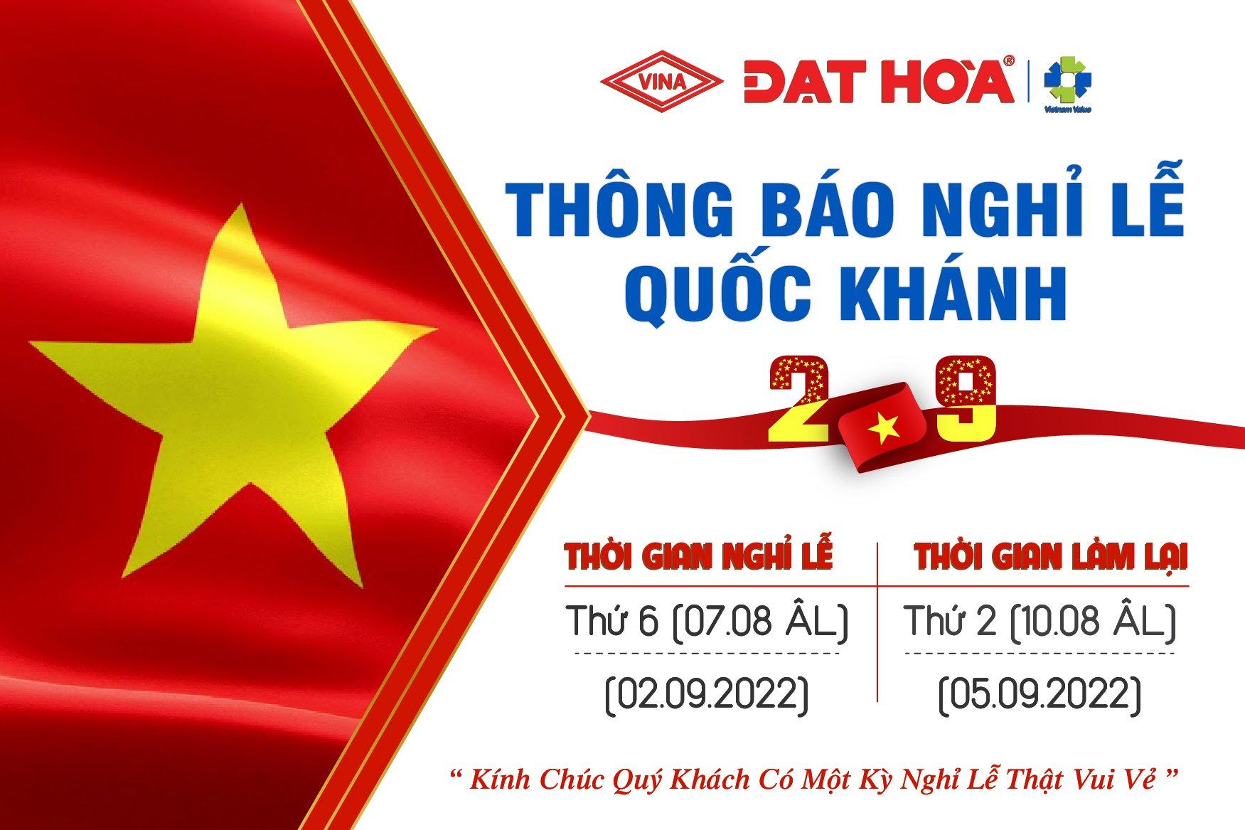 THÔNG BÁO NGHỈ LỄ QUỐC KHÁNH 02/09/2022
