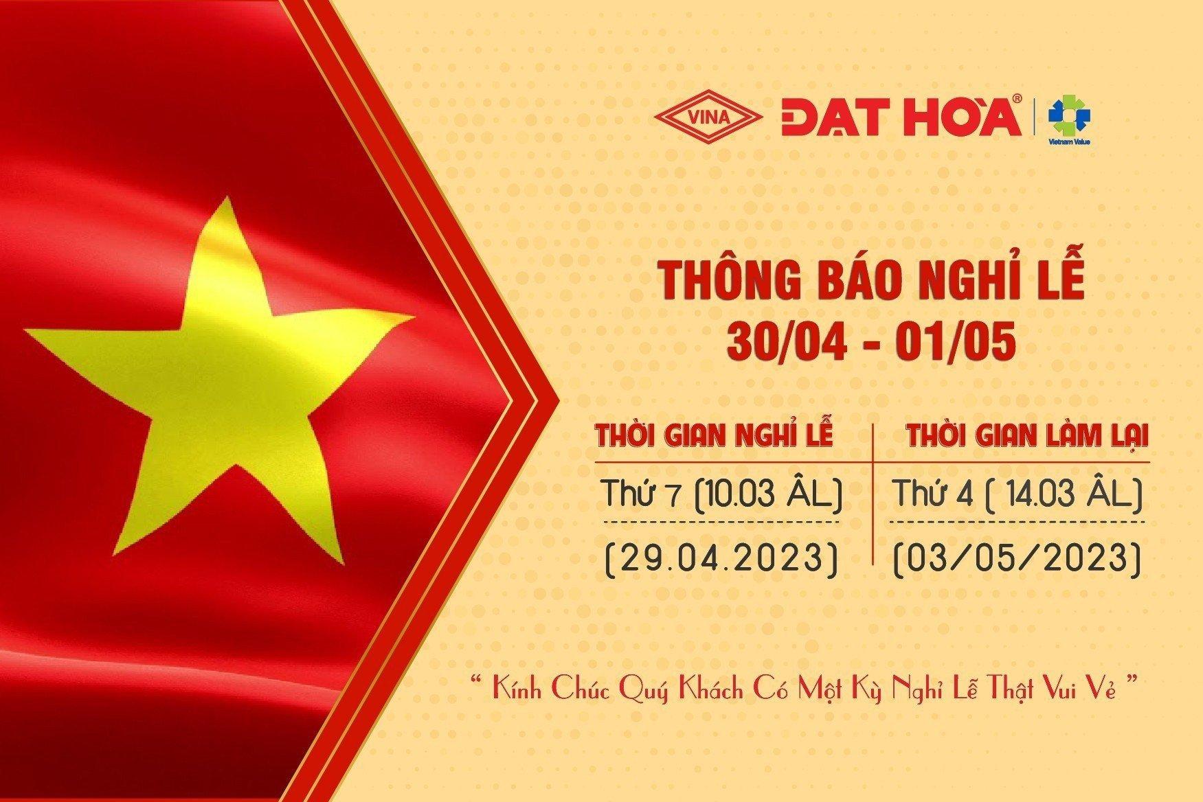 THÔNG BÁO LỊCH NGHỈ LỄ 30/4 – 1/5