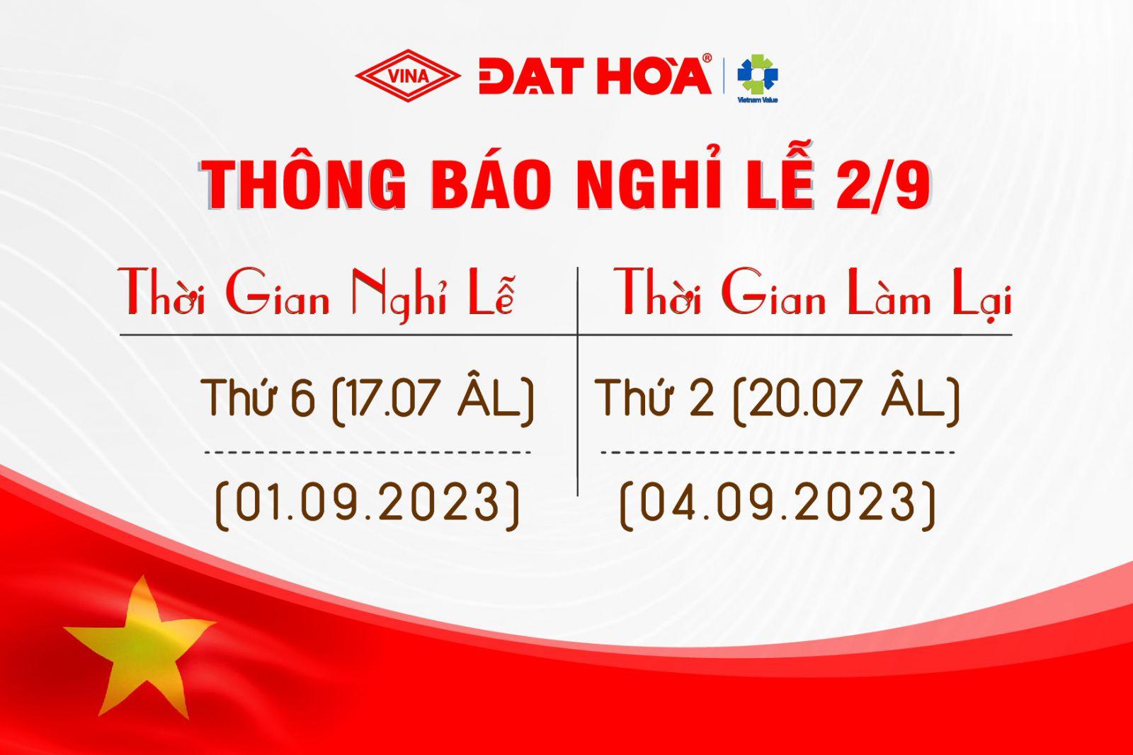 Thông báo lịch nghỉ lễ quốc khánh 02/09/2023