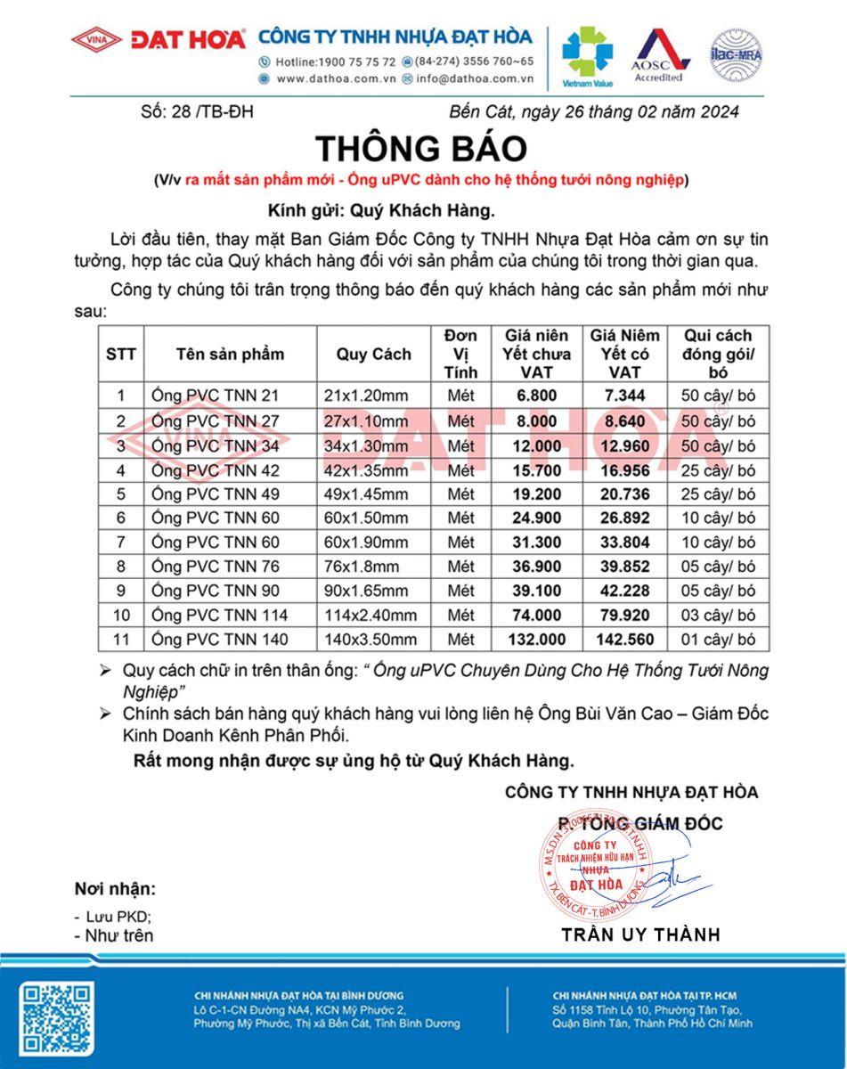 SẢN PHẨM MỚI ỐNG NHỰA uPVC DÙNG CHO HỆ THỐNG TƯỚI NÔNG NGHIỆP