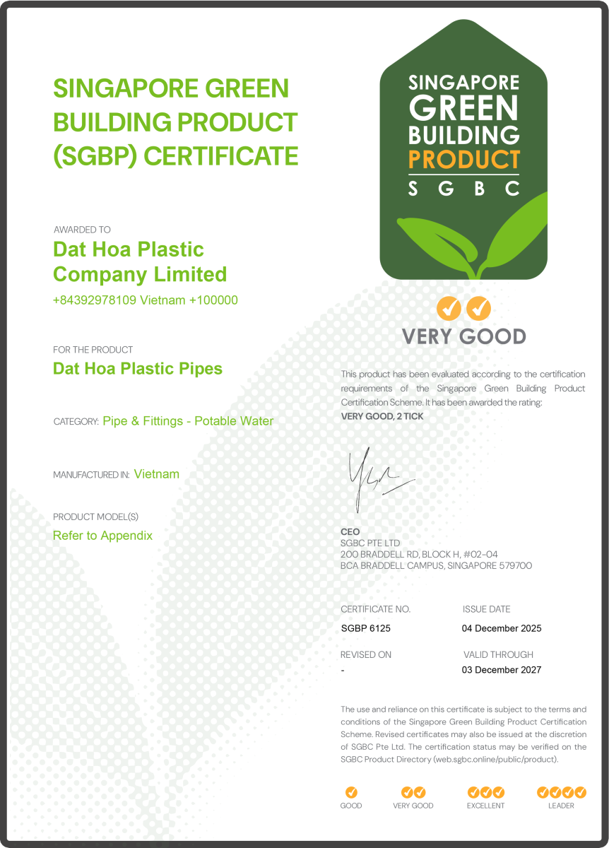 Ống HDPE Sọc Xanh – Sản Phẩm Đạt Chứng Nhận “SGBC” - Singapore Green Building Product