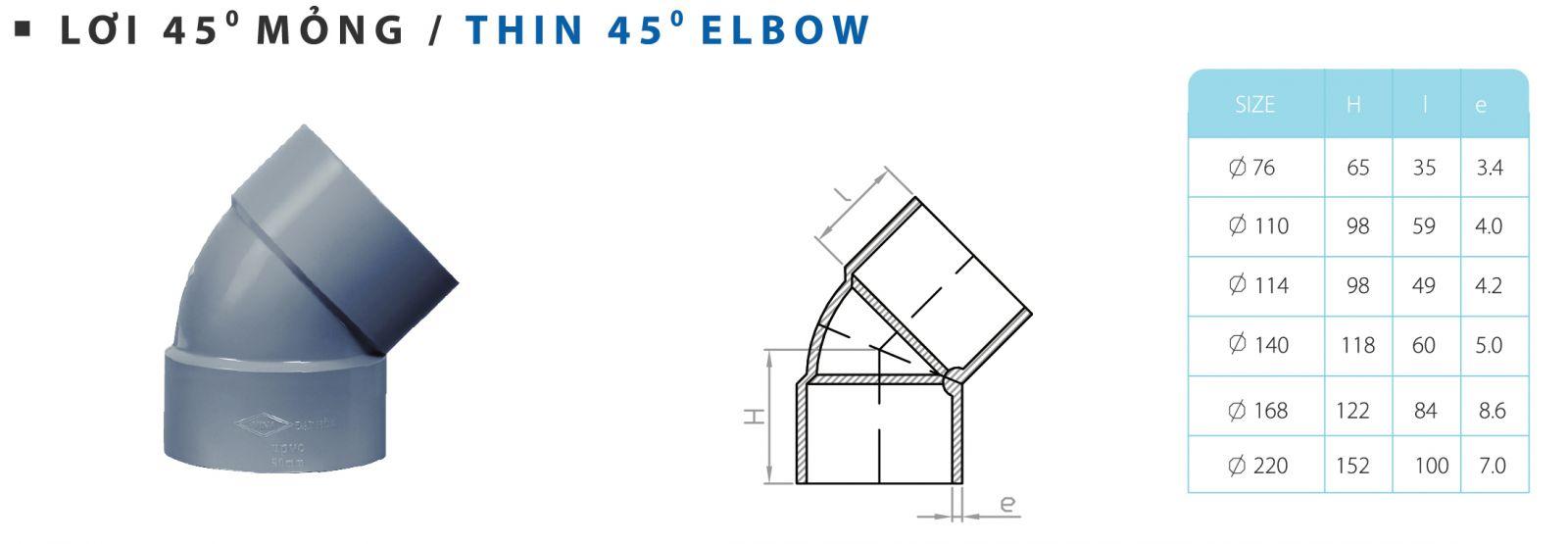 Lơi 45 độ mỏng (76 - 220)