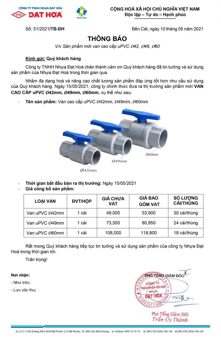 SẢN PHẨM MỚI VAN CAO CẤP uPVC Phi 42, 49, 60
