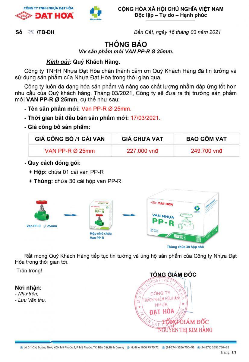 SẢN PHẨM MỚI VAN PP-R Ø 25mm