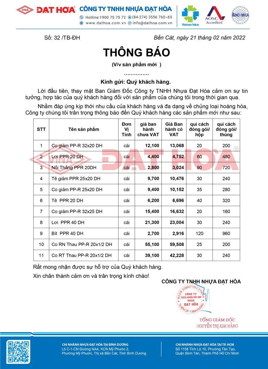 Thông báo sản phẩm mới phụ kiện nhựa PP-R Đạt Hòa