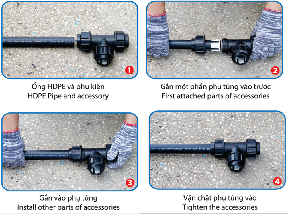 Lắp đặt ống HDPE (sọc xanh) - Phương pháp nối vặn răng