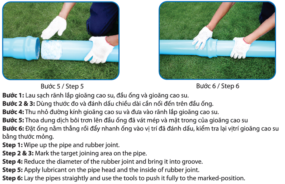 Hướng dẫn lắp đặt ống uPVC dùng gioăng cao su