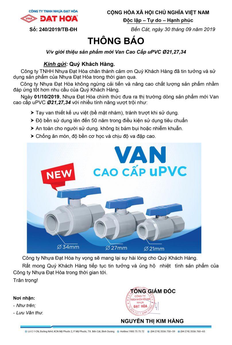 Thông báo sản phẩm mới van cao cấp uPVC ø21, 27, 34