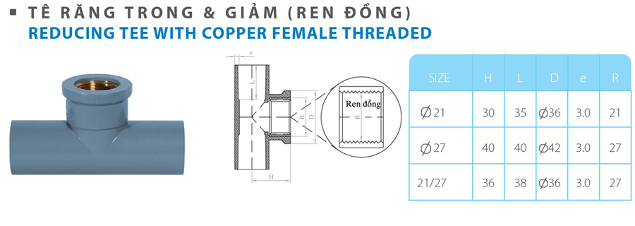 Tê răng trong và giảm (ren đồng)