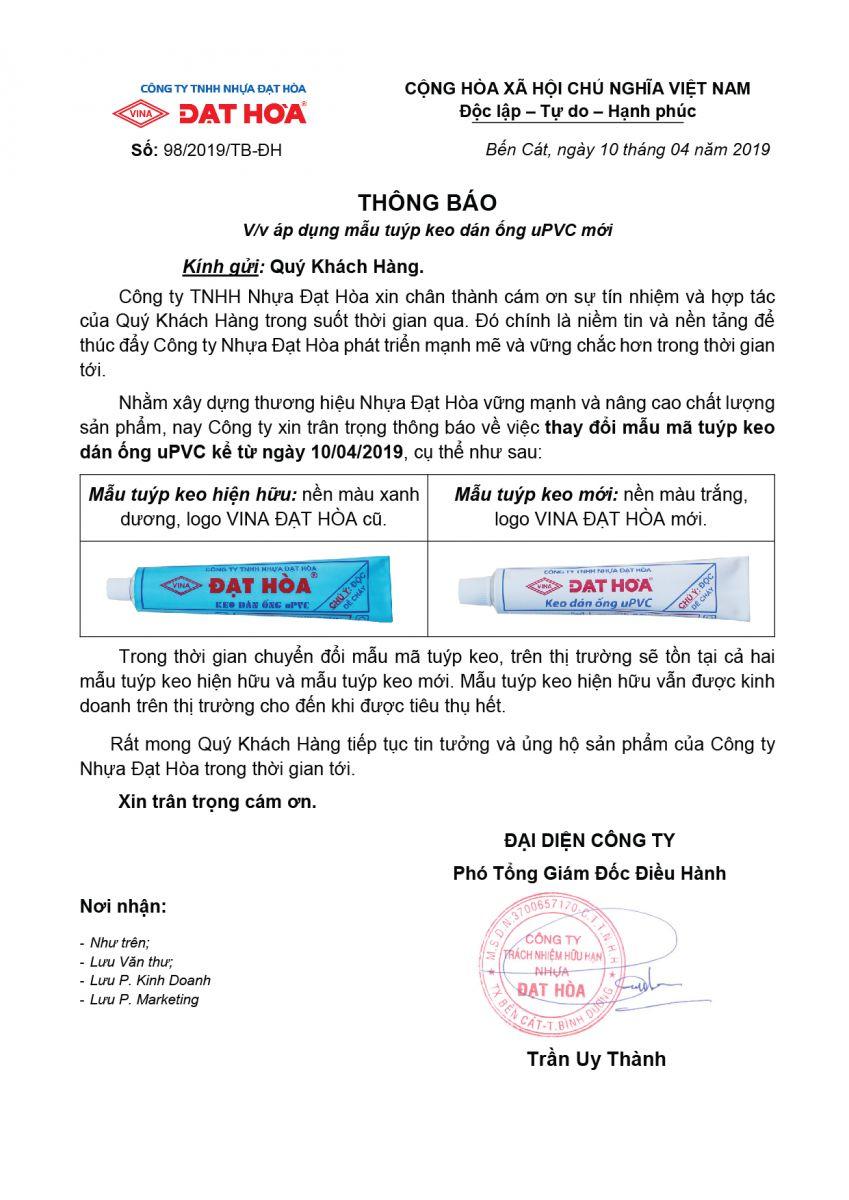 Thay đổi mẫu tuýp keo dán ống pvc mới