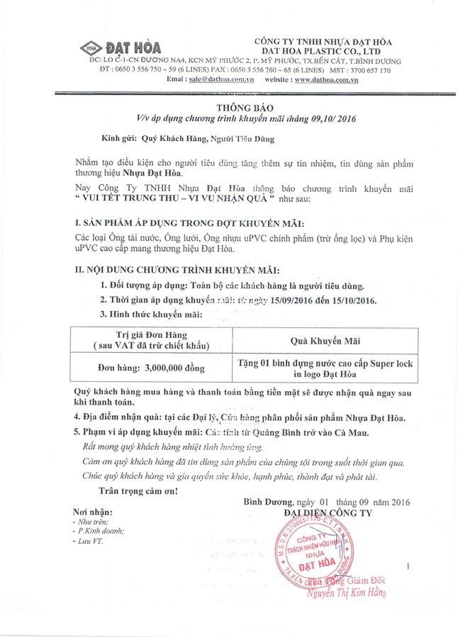 Thông báo khuyến mãi 2016